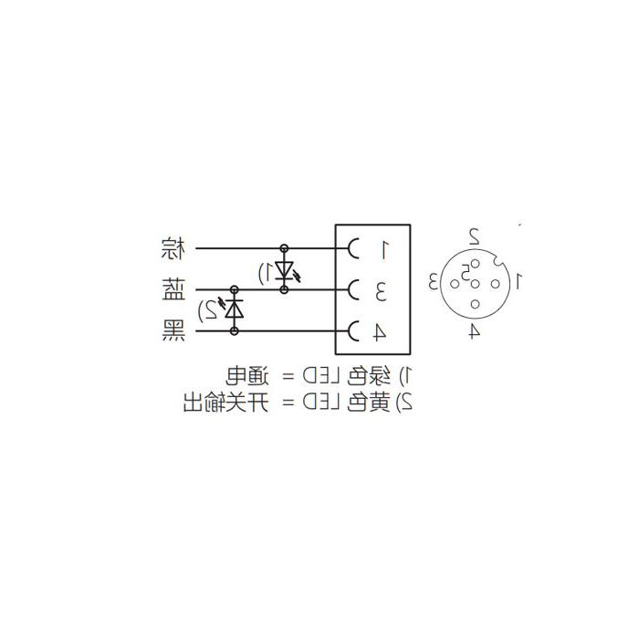 M12 3Pin、母头90°、带LED灯、单端预铸电缆、防焊渣PUR材质、橙色护套、64T023-XXX